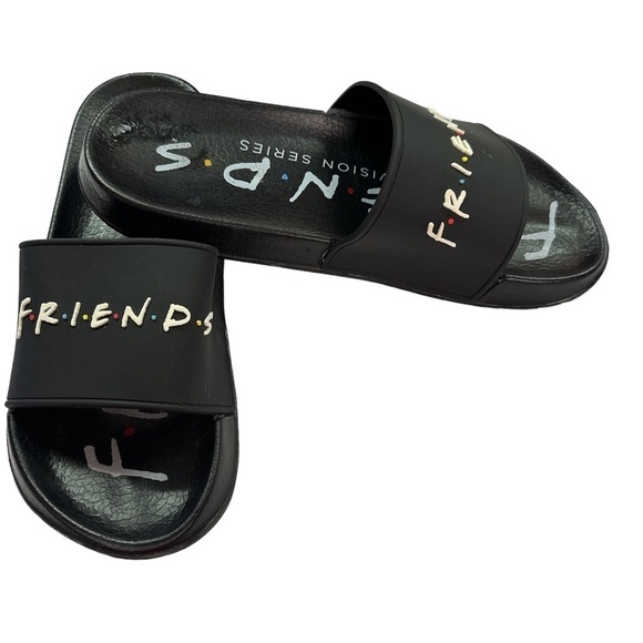 Friends Logo Graphic Slip-on Slides Black/White Size 8 Unisex Preowned - Picture 2 of 6